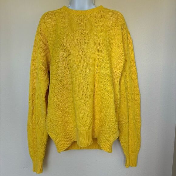 Lands’ End Vintage‎ Drifter chunky Sweater Cable Knit Fisherman Gold medium USA - Picture 1 of 8